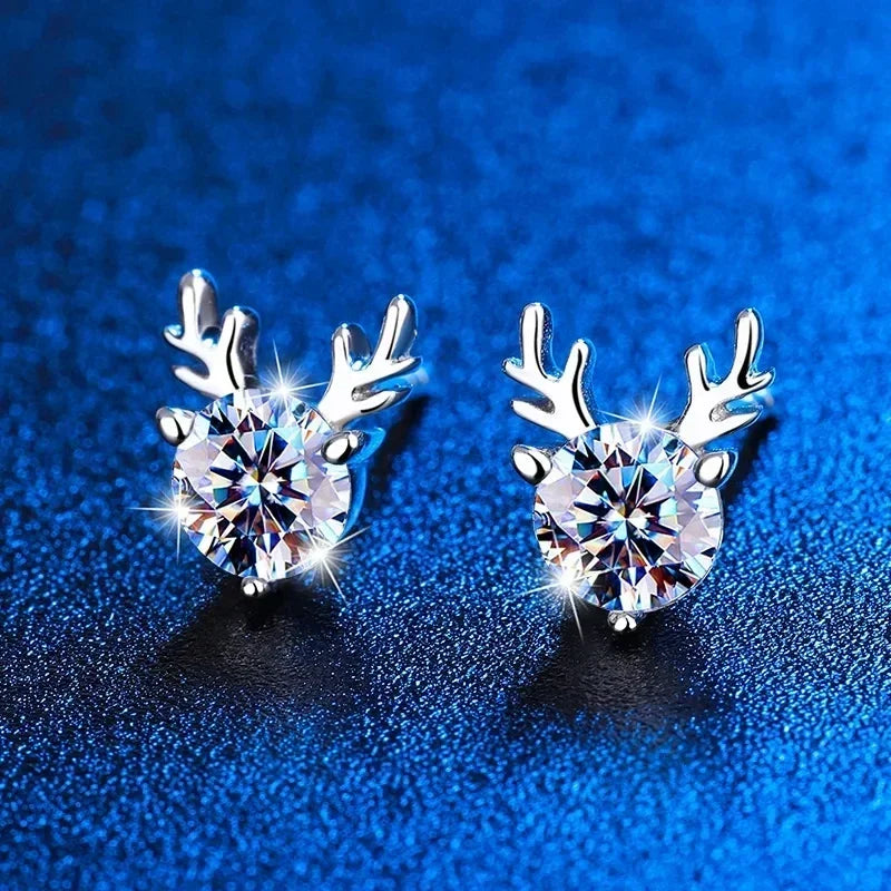 925 Sterling Silver Lovely Deer Moissanite Stud Earrings - 0.3CT D Color (Pair/0.3ct*2)