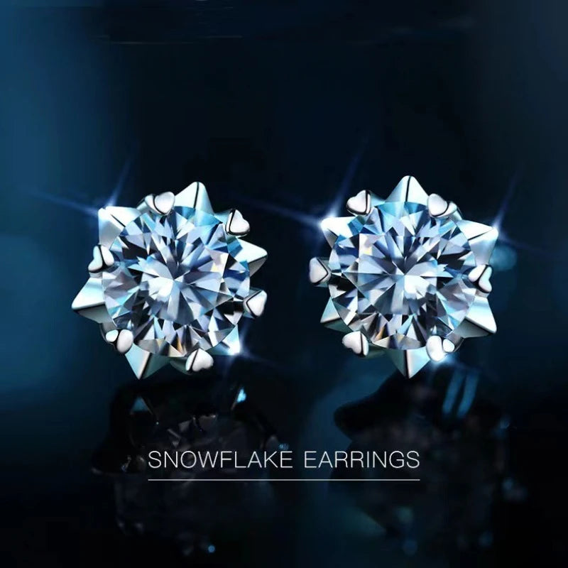 Snowflake Stud Earrings 2x0.5 Carat Moissanite Diamonds | 925 Sterling Silver Wedding Gift