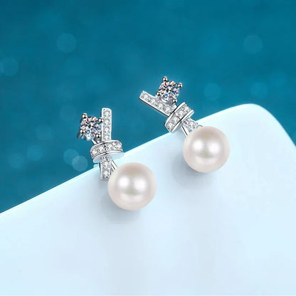 Loriele Freshwater Pearl Earrings with Genuine Moissanite - 925 Sterling Silver Wedding Studs