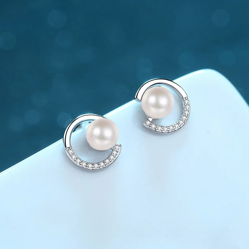 LORIELE VVS1 Moissanite Pearl Stud Earrings in 925 Sterling Silver