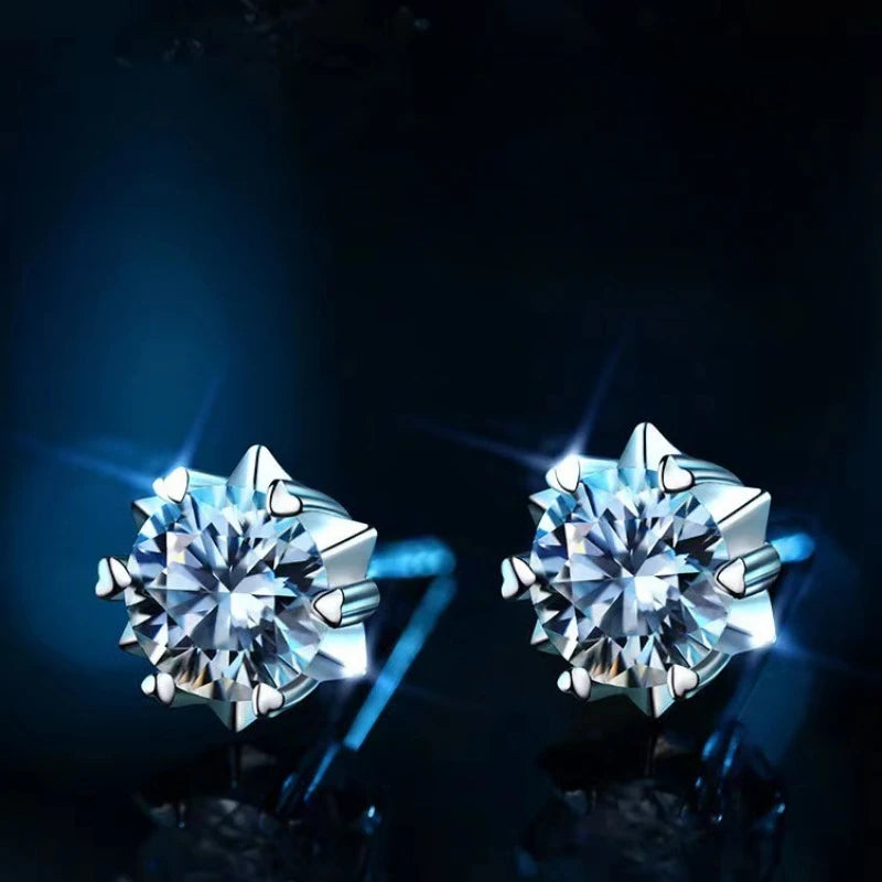 Snowflake Stud Earrings 2x0.5 Carat Moissanite Diamonds | 925 Sterling Silver Wedding Gift