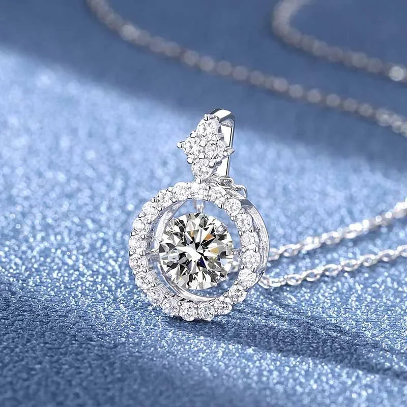 Solid Silver Moissanite Necklace with 1CT Diamond - 925 Silver, Halo Sparkle