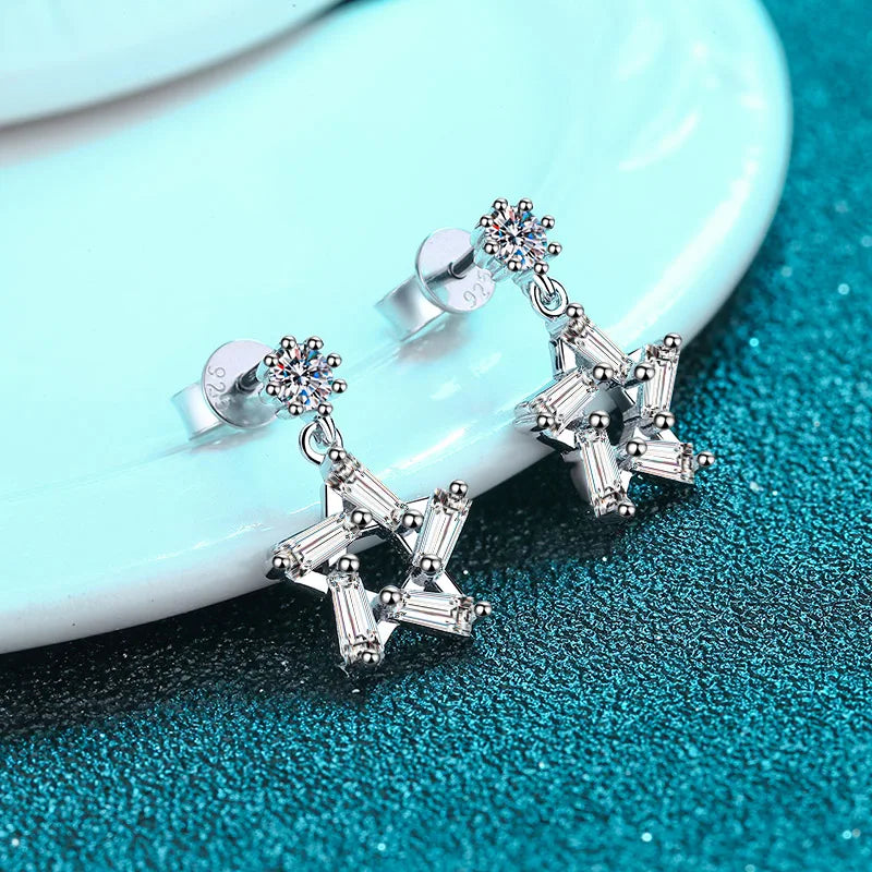 Sterling Silver Moissanite Star Drop Earrings 0.1ct D VVS1 - Set of Two