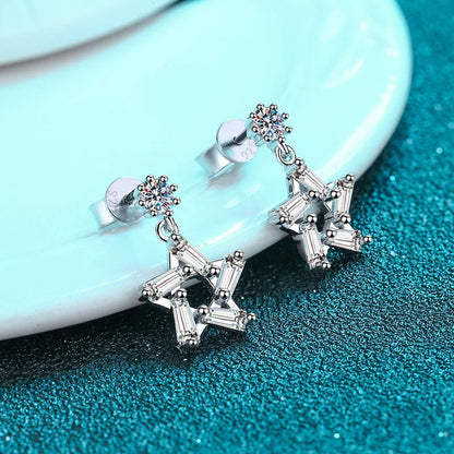 Sterling Silver Moissanite Star Drop Earrings 0.1ct D VVS1 - Set of Two