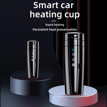 Portable Electric Heating Cup: 400mL, 12V, 70W, Touch Screen & Heating Membrane Circulation- Black