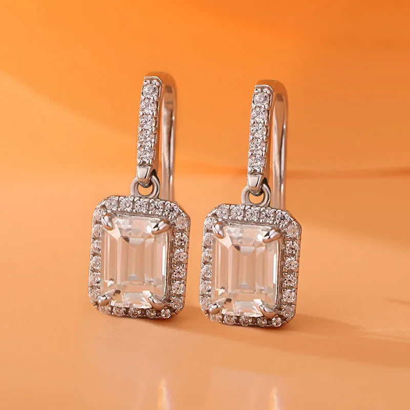 925 Sterling Silver 1.0CT Emerald Cut Moissanite Diamond Stud Earrings