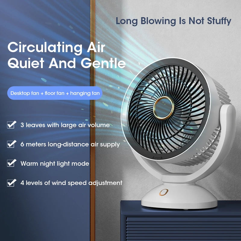 Portable Air Circulation Electric Fan - Mini USB Desktop Fan with 360° Rotation & Natural Wind, Sleep Wind, Prevailing Wind Modes