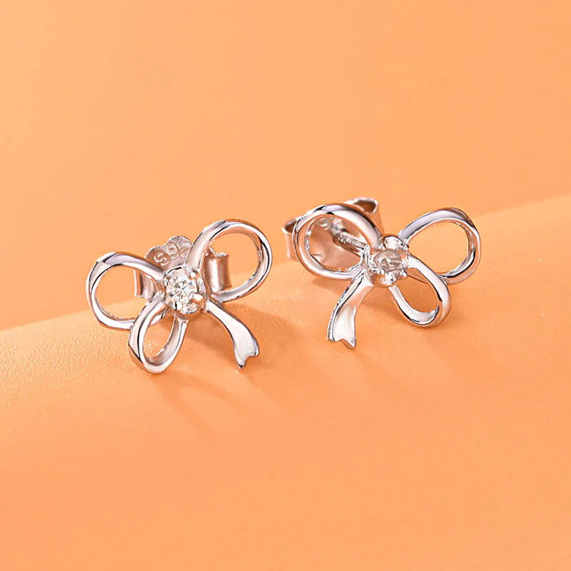 Sterling Silver Moissanite Butterfly Knot Stud Earrings - D Color, VVS1 Clarity - GRA Certified - Gift for Her