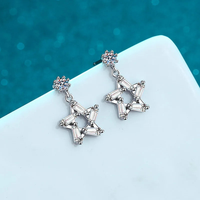 Sterling Silver Moissanite Star Drop Earrings 0.1ct D VVS1 - Set of Two