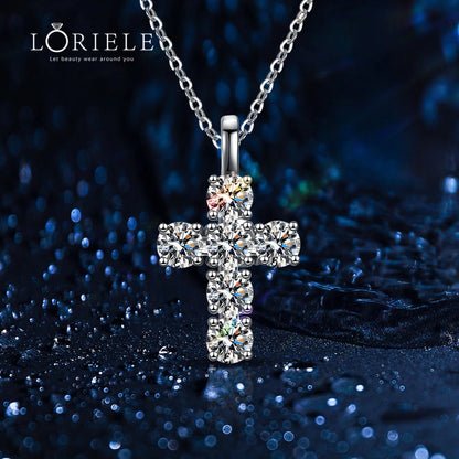 925 Sterling Silver 3ct D VVS1 Moissanite Cross Pendant Necklace