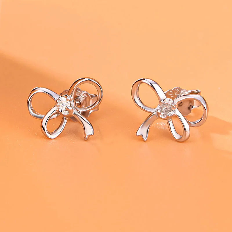 Sterling Silver Moissanite Butterfly Knot Stud Earrings - D Color, VVS1 Clarity - GRA Certified - Gift for Her