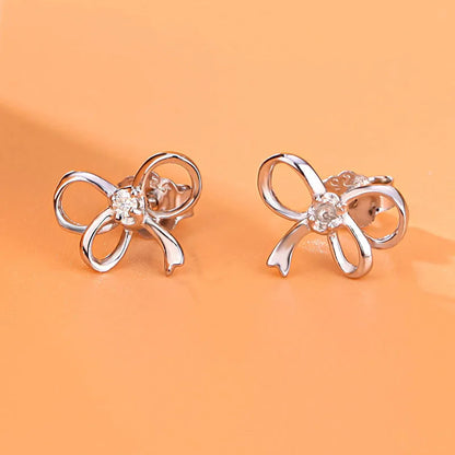 Sterling Silver Moissanite Butterfly Knot Stud Earrings - D Color, VVS1 Clarity - GRA Certified - Gift for Her