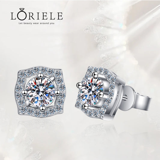 LORIELE 14K White Gold Plated VVS1 Moissanite Stud Earrings - 1.0ct/2.0ct Main Stone Sizes