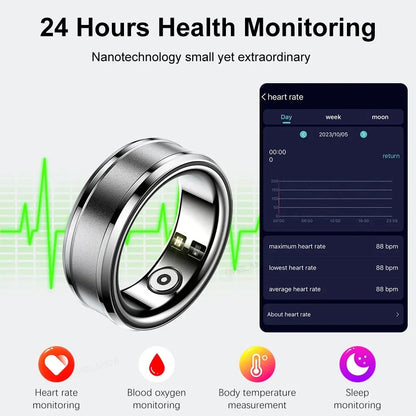 Smart Ring R3: Health & Fitness Tracker with Heart Rate, Sleep Monitor & IP68 Waterproof - Bluetooth 5.1, 18mAh Battery