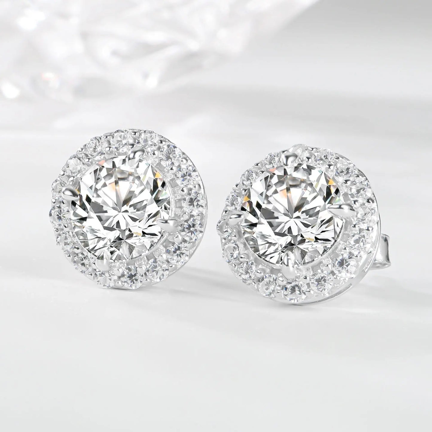 925 Solid Silver Moissanite Stud Earrings 5.0mm D Color VVS1 Diamond - 1 Pair