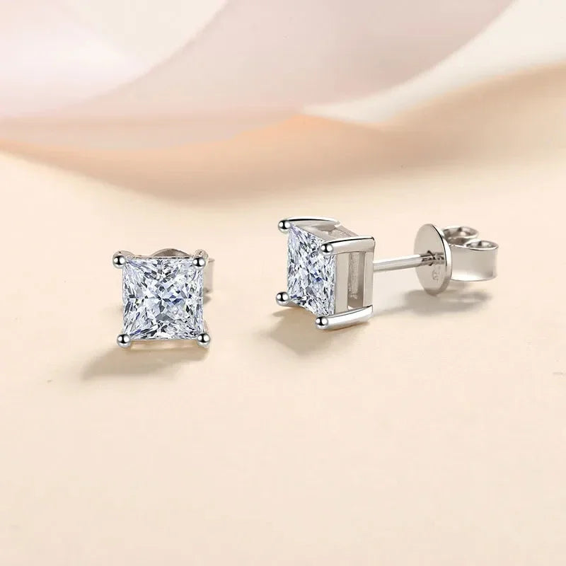 Loriele D Princess Cut Moissanite Earrings 18K White Gold Plated - Women's Fine Jewelry