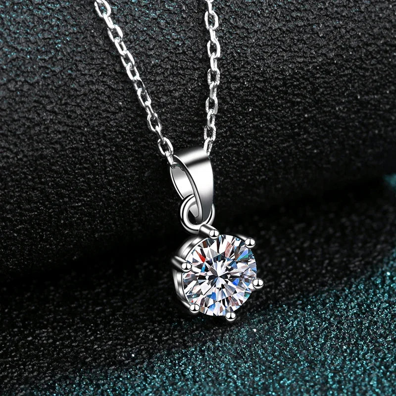 LUXE 5 Ct Real Moissanite Necklace Pendant - 18K White Gold Sterling Silver - Wedding Bridal Fine Jewelry