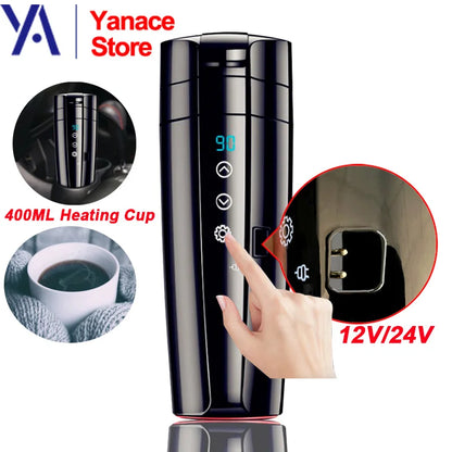 Portable Electric Heating Cup: 400mL, 12V, 70W, Touch Screen & Heating Membrane Circulation- Black