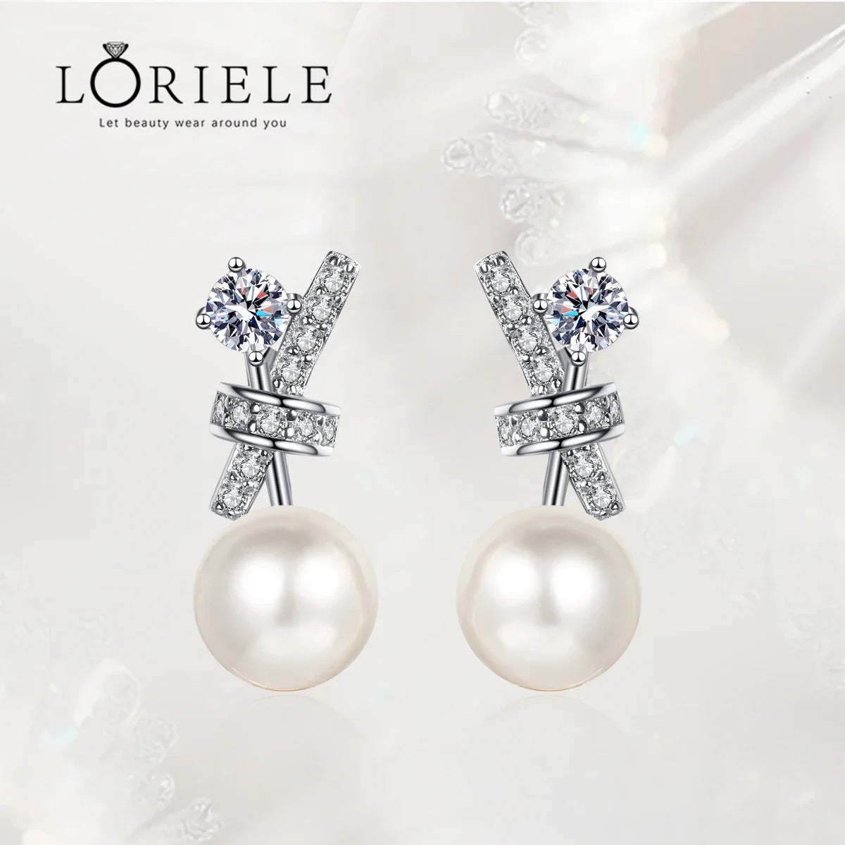 Loriele Freshwater Pearl Earrings with Genuine Moissanite - 925 Sterling Silver Wedding Studs