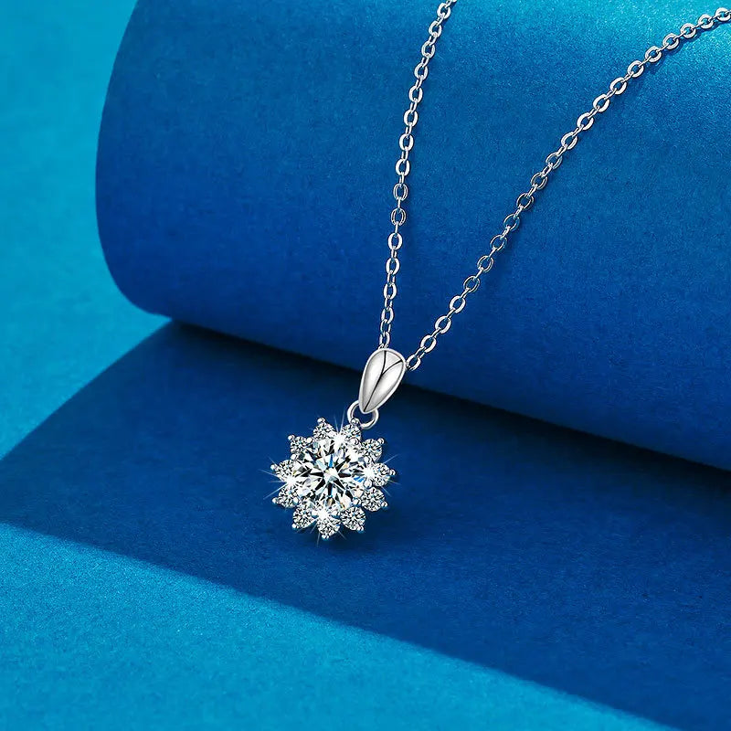 LORIELE 1CT D Color VVS1 Moissanite Sunflower Pendant Necklace