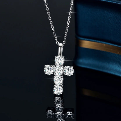 925 Sterling Silver 3ct D VVS1 Moissanite Cross Pendant Necklace