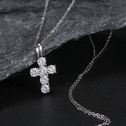 925 Sterling Silver 3ct D VVS1 Moissanite Cross Pendant Necklace