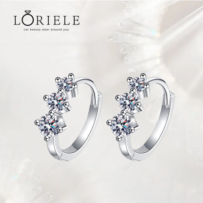 LORIELE 3-Stone Moissanite Huggie Hoop Earrings - 925 Sterling Silver Tiny Cartilage Hoops