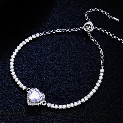 LORIELE 1CT & 2CT Moissanite Chain Bracelet - D Color VVS1 Clarity - 925 Sterling Silver - GRA Certified - Gift Box Included