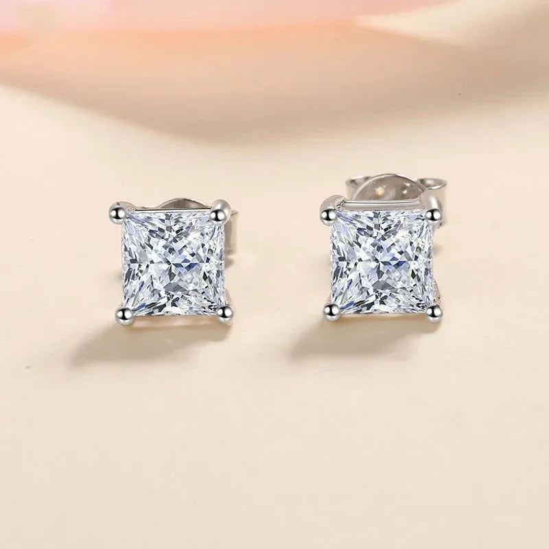 Loriele D Princess Cut Moissanite Earrings 18K White Gold Plated - Women's Fine Jewelry