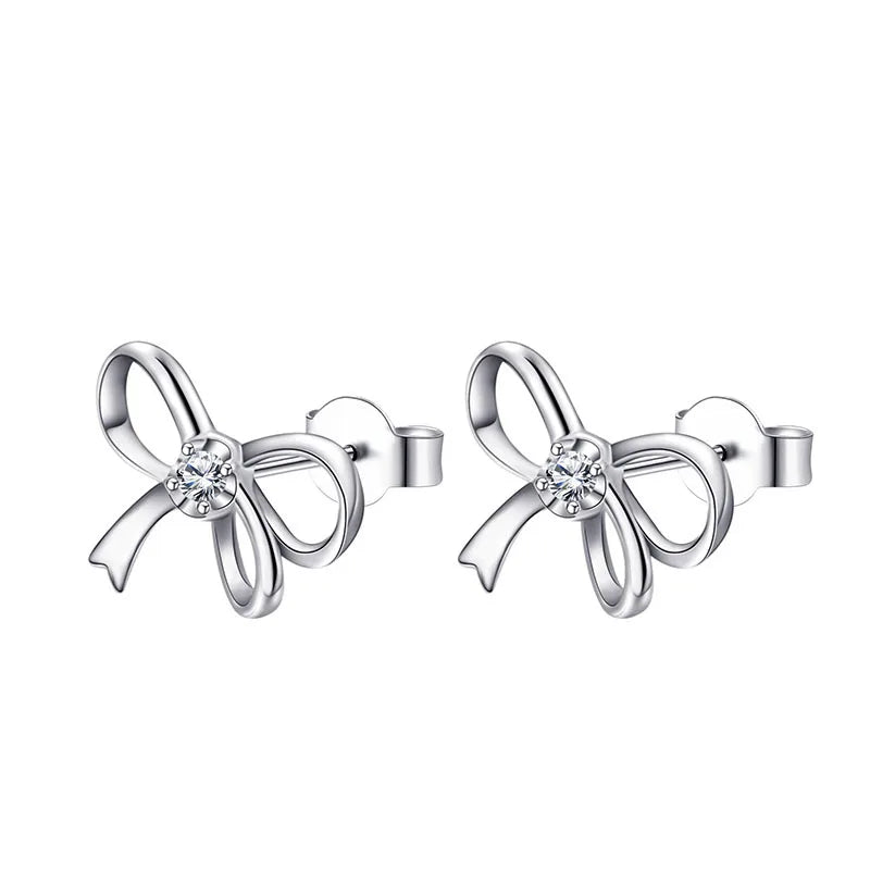 Sterling Silver Moissanite Butterfly Knot Stud Earrings - D Color, VVS1 Clarity - GRA Certified - Gift for Her