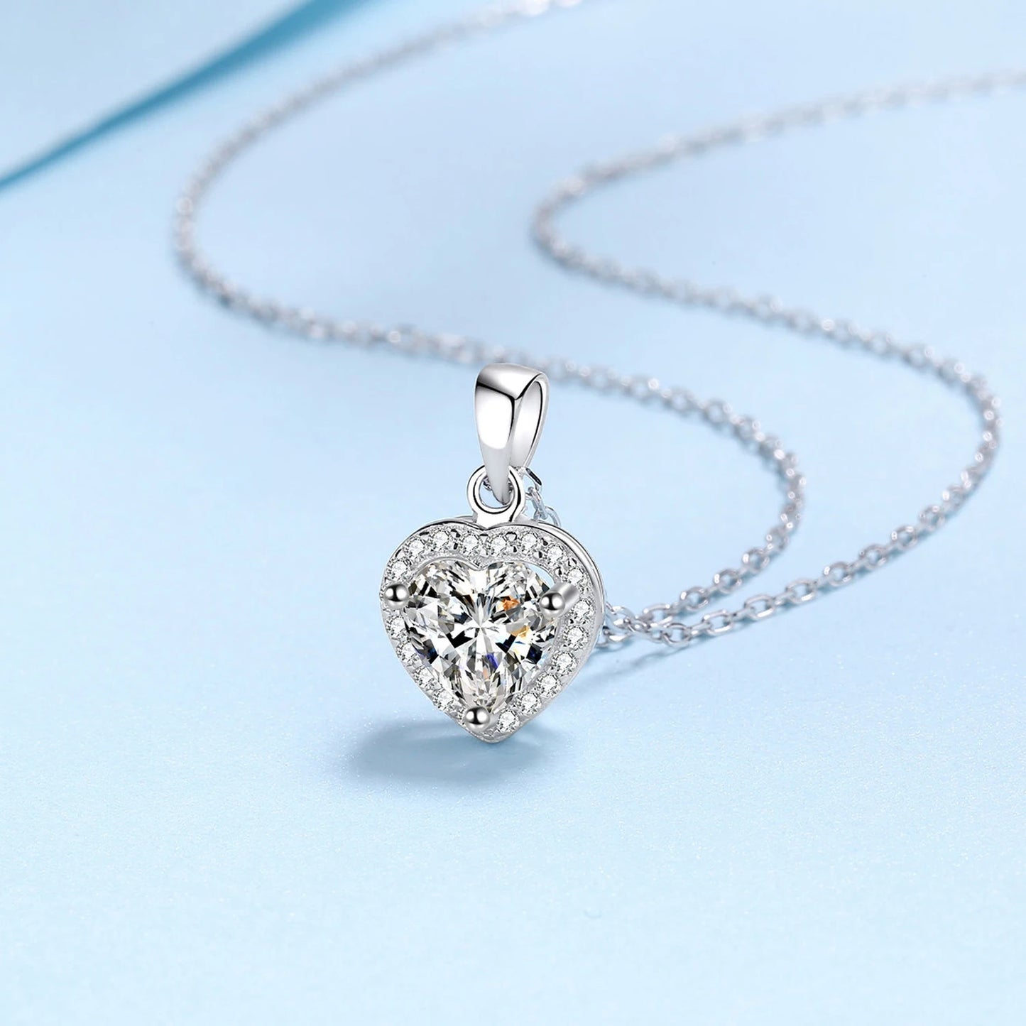 Heart-Shaped 1ct D Color Moissanite Pendant, Sterling Silver Necklace