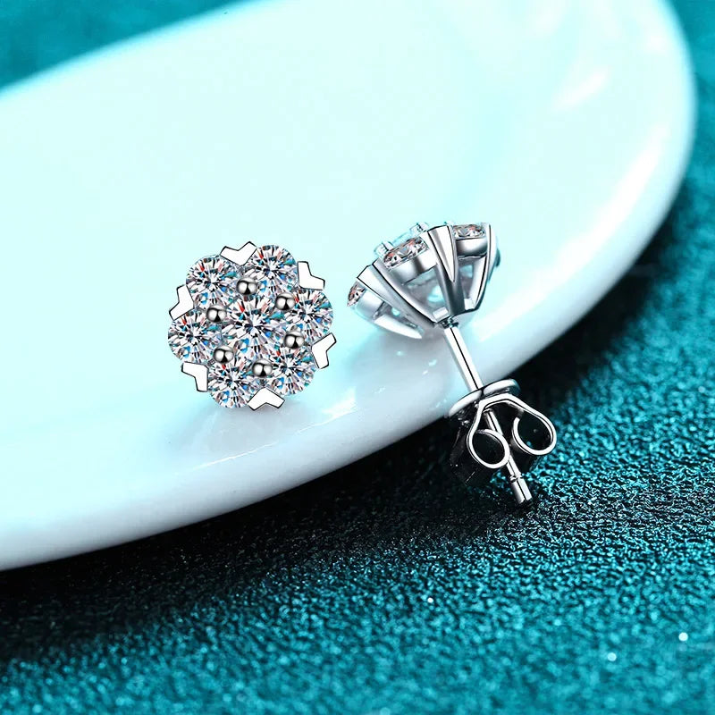 Luxe 18K White Gold Plated Silver Moissanite Diamond Stud Earrings