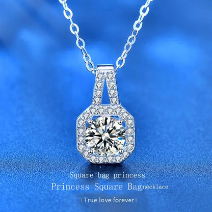 LORIELE Princess Cut Moissanite Necklace | S925 Sterling Silver Royal Clavicle Pendant