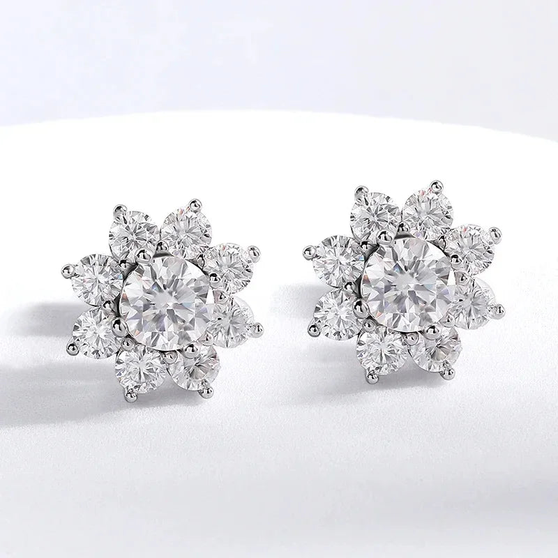 Sunflower Moissanite Stud Earrings - 0.5ct D Color Sterling Silver 18K Gold Plated