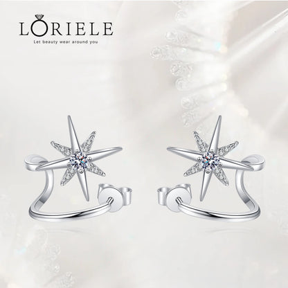 LORIELE 925 Silver Moissanite Star Cuff Earrings - 0.28ct D VVS1