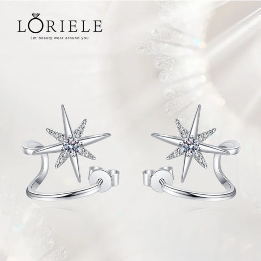 LORIELE 925 Silber Moissanit Stern Manschettenohrringe - 0,28 ct D VVS1