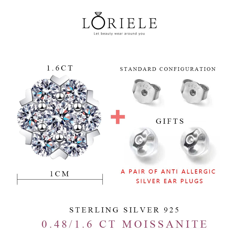 Luxe 18K White Gold Plated Silver Moissanite Diamond Stud Earrings