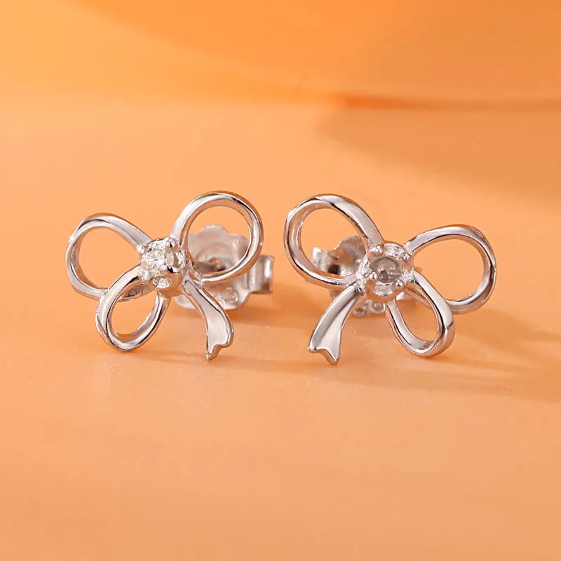 Sterling Silver Moissanite Butterfly Knot Stud Earrings - D Color, VVS1 Clarity - GRA Certified - Gift for Her