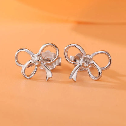 Sterling Silver Moissanite Butterfly Knot Stud Earrings - D Color, VVS1 Clarity - GRA Certified - Gift for Her