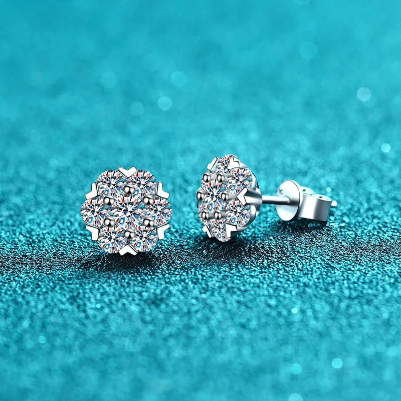 Luxe 18K White Gold Plated Silver Moissanite Diamond Stud Earrings