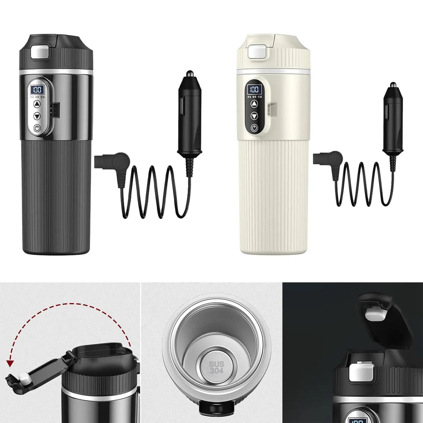 Car Heating Cup with Temperature Display - 12V/24V, 500ml Cold/ 450ml Hot Water