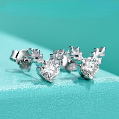 925 Sterling Silver Lovely Deer Moissanite Stud Earrings - 0.3CT D Color (Pair/0.3ct*2)