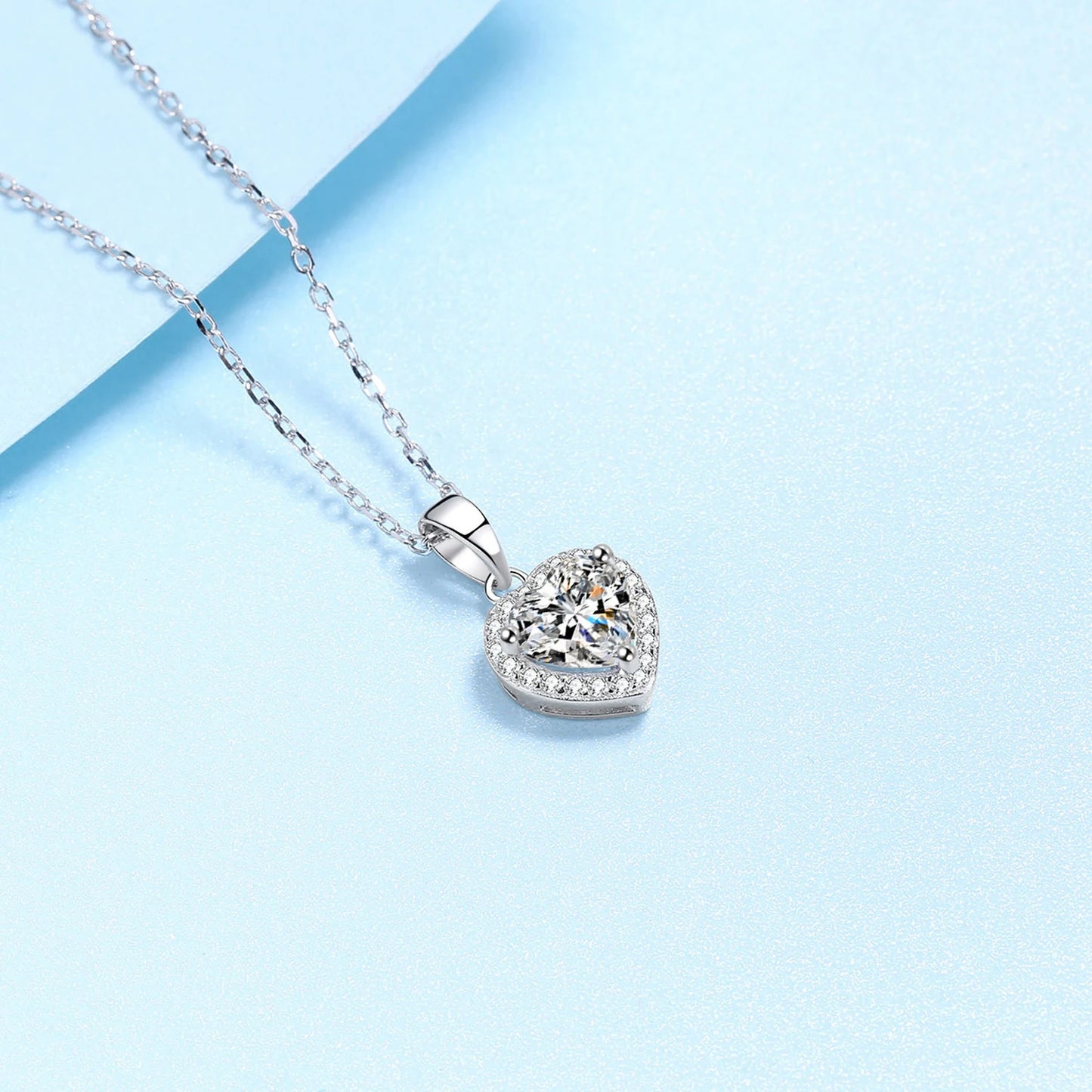 Heart-Shaped 1ct D Color Moissanite Pendant, Sterling Silver Necklace