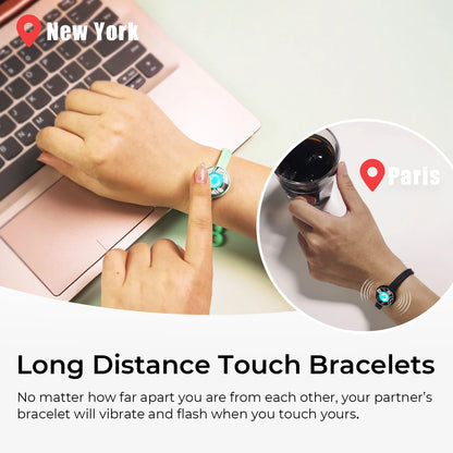 Touch Bracelets Set: 2 Jewelry Pieces for iOS & Android - Vibrates and Lights Up