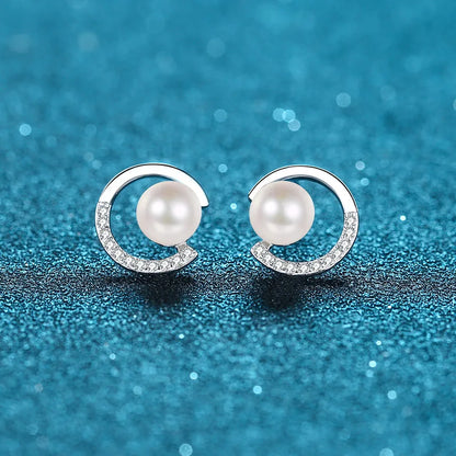 LORIELE VVS1 Moissanite Pearl Stud Earrings in 925 Sterling Silver