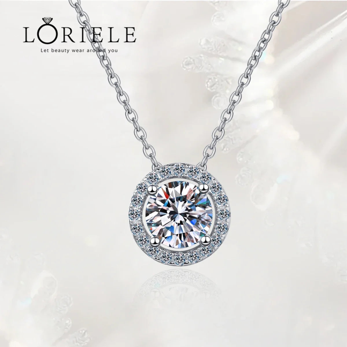 LORIELE Certified 1-2CT VVS Moissanite Diamond Halo Necklace