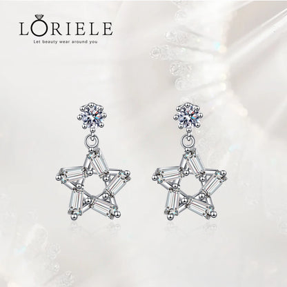 Sterling Silver Moissanite Star Drop Earrings 0.1ct D VVS1 - Set of Two