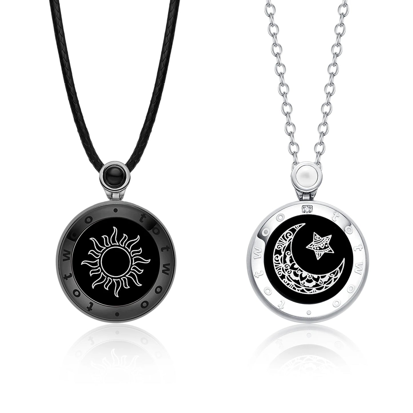 Sun & Moon Smart Necklaces for Couples with Agate - Set of 2, Vibration & Light, Water Resistant, Gift Box, 1-Year Warranty