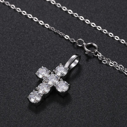 925 Sterling Silver 3ct D VVS1 Moissanite Cross Pendant Necklace