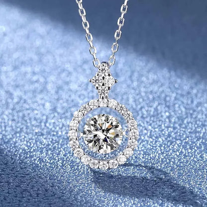 Solid Silver Moissanite Necklace with 1CT Diamond - 925 Silver, Halo Sparkle